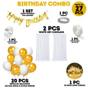 Canopy Tent For Birthday Decorations – Foil Banner, Balloons, LED Light (Pack Of 27)