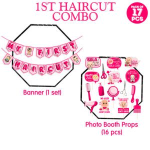 Mundan Ceremony Decorations Set For Baby Girl – Banner & Photo Booth Props (Pack Of 17)