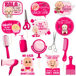 My First Hair Cut Ceremony Decorations Photo Booth Props for Baby Girl (Pack of 16)