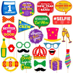 Multicolour New Year Photo Booth Props 2024 – New Year Decorations Props (Pack of 25)