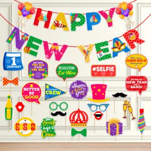 Multicolor Happy New Year Party Decorations – Banner & Photo Booth (Pack Of 26)