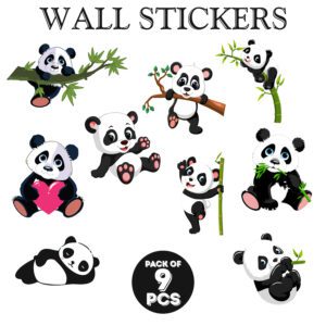 Panda Theme Wall Sticker, Wall Sticker for Home, Animals Wall Sticker (Pack of 9)