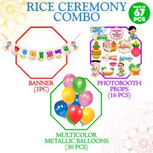 Multicolor RICE CEREMONY Decorations Combo / Mukhe Bhaat Decorations Items (Pack Of 67)
