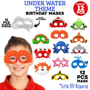 Under Water Theme Birthday Masks / Under Water Theme Birthday Party Decorations (Pack Of 12)