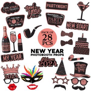 New Years 2024 Eve Photo Booth Props | Happy New Year Decorations Party Phoot Booth Props (Pack of 28)
