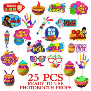 Holi Photo Booth Props – Color Festival Photo Booth (Pack of 25)