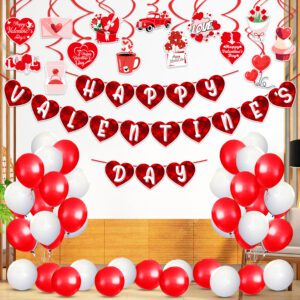 Valentine’s Day Decorations Combo – Banner, Balloons & Swirls Hanging (Pack of 40)