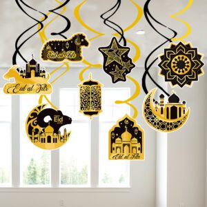 Ramadan Mubarak Decorations – Eid Umrah Mubarak Hanging Swirls (Pack of 8)