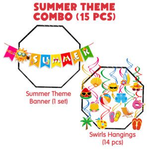 Summer Party Decorations Kit – Party Decorations Banner & Colorful Hanging Swirls (Pack Of 15)