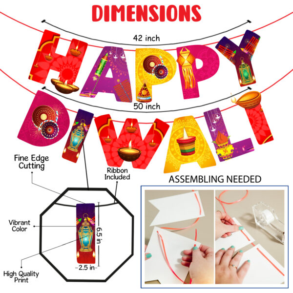 Happy Diwali Paper Banner Diwali Decorations for Indian Party Decorations - Image 2