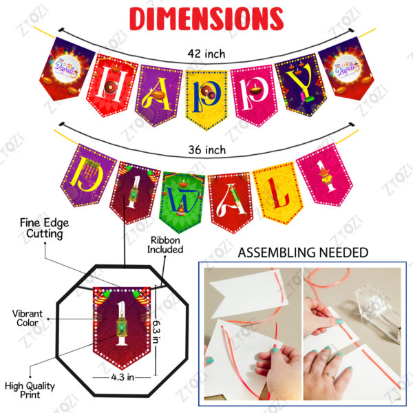 Diwali Decorations Set - Multicolour Photo Booth Props, Banner & Rice Light (Pack Of 32) - Image 6