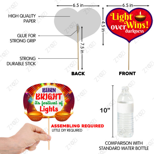 Diwali Decorations Set - Multicolour Photo Booth Props, Banner & Rice Light (Pack Of 32) - Image 7