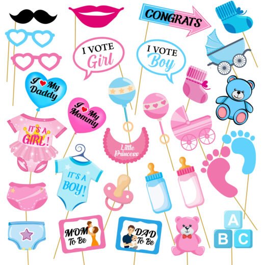 Zyozi 30 Pcs Baby Photo Booth Props Party Kids Shower Birthday Party/DIY Baby Shower Photo Booth Props Funny Creative Birthday Decor for Celebrating Birthday