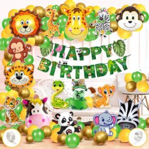 Zyozi Jungle Safari Birthday Decoration Kids,Animal Birthday Party Decoration Paper Bunting Banner with Balloons