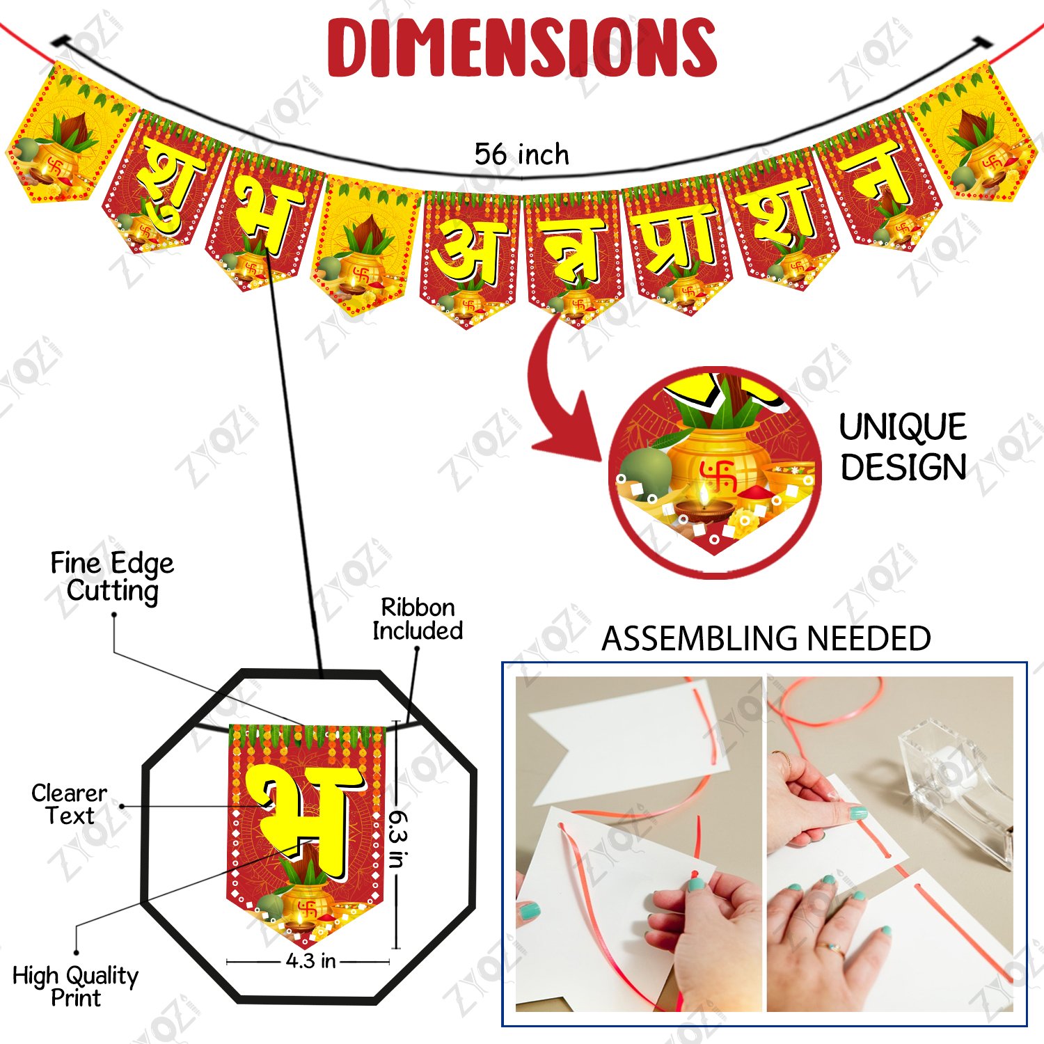 Zyozi Annaprasanam Photo Booth Props with Annaprasanam Paper Banner Hindi Font Shubh Annaprashan Yellow & Red Color Font/Rice Ceremony Decorations Items /(Pack of 17) - Image 7