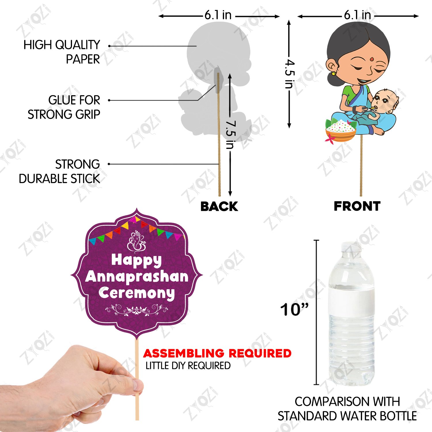 Zyozi Annaprasanam Photo Booth Props with Annaprasanam Paper Banner Hindi Font Shubh Annaprashan Yellow & Red Color Font/Rice Ceremony Decorations Items /(Pack of 17) - Image 4