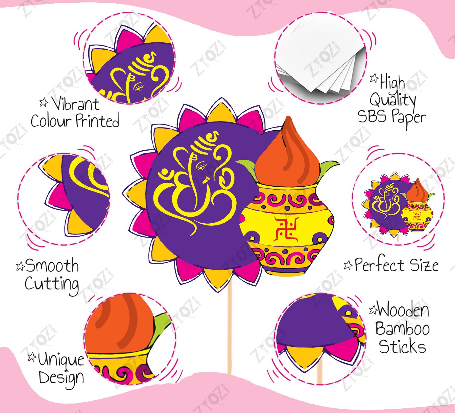 Zyozi Annaprasanam Photo Booth Props with Annaprasanam Paper Banner Hindi Font Shubh Annaprashan Yellow & Red Color Font/Rice Ceremony Decorations Items /(Pack of 17) - Image 3
