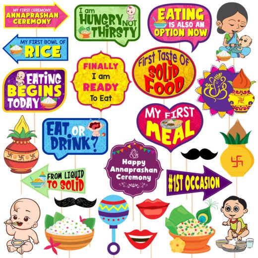 Zyozi 25 Pcs Annaprasanam Photo Booth Props/Annaprashan Decoration Items/Rice Ceremony Decorations Items/Rice Ceremony Props/Baby Photoshoot Props for Rice Ceremony
