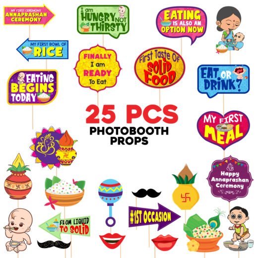 Zyozi 25 Pcs Annaprasanam Photo Booth Props/Annaprashan Decoration Items/Rice Ceremony Decorations Items/Rice Ceremony Props/Baby Photoshoot Props for Rice Ceremony