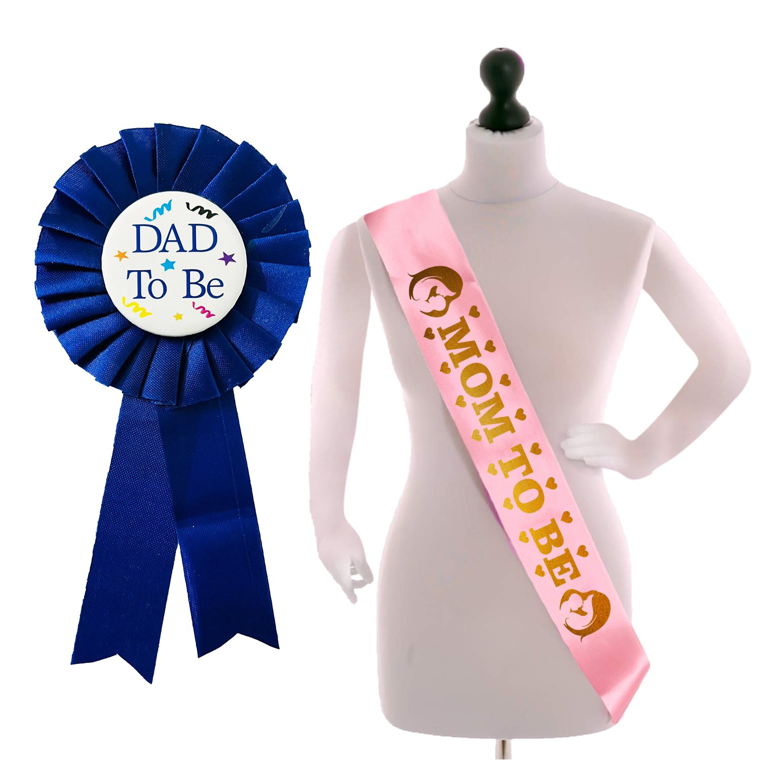 Zyozi Baby Shower Combo | Dad To Be Badge & Mom To Be Sash For Mom To be Gifts | Mom To Be Sash Set - Baby Shower Gifts (Pack Of 2)