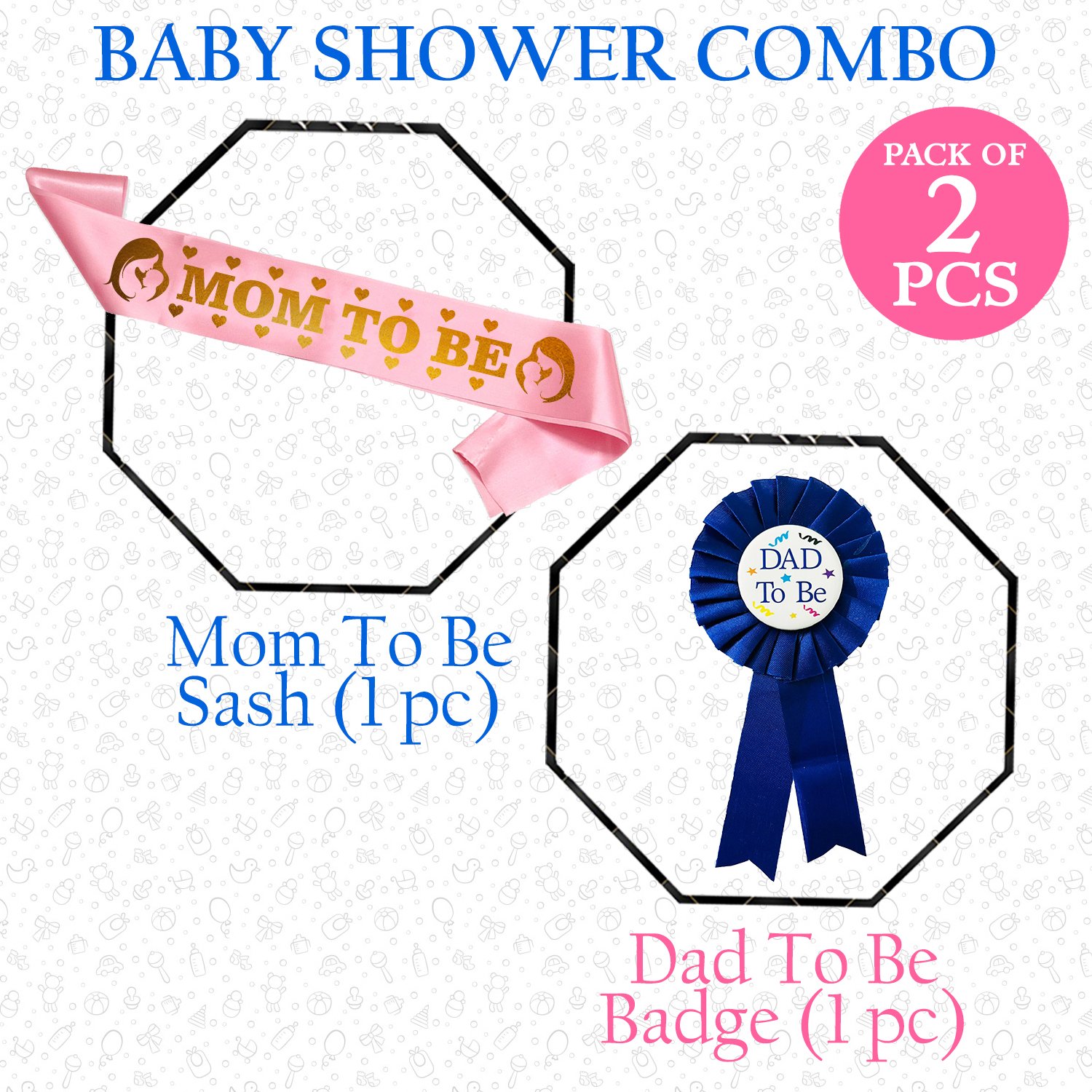 Zyozi Baby Shower Combo | Dad To Be Badge & Mom To Be Sash For Mom To be Gifts | Mom To Be Sash Set - Baby Shower Gifts (Pack Of 2) - Image 2