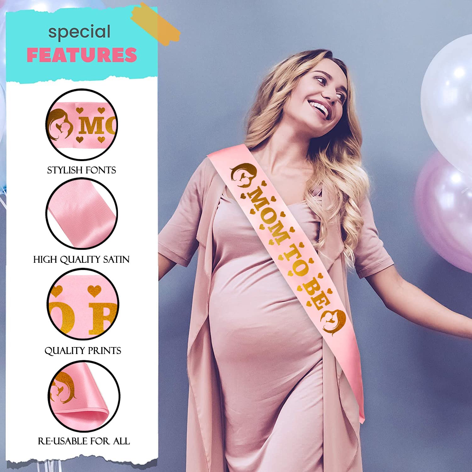 Zyozi Baby Shower Combo | Dad To Be Badge & Mom To Be Sash For Mom To be Gifts | Mom To Be Sash Set - Baby Shower Gifts (Pack Of 2) - Image 3
