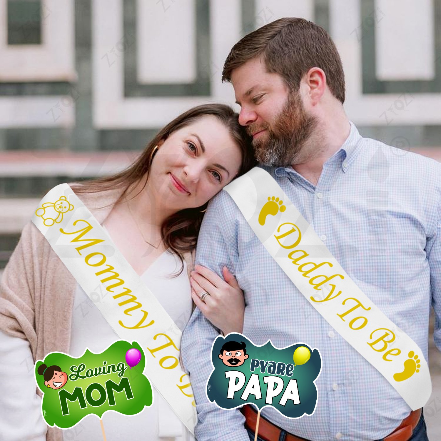 Zyozi Baby Showers Decorations Combo| Baby Shower Props for Photoshoot - Baby Shower Photo Booth Props & Daddy To Be - Mommy To Be Sash (Pack Of 22) - Image 5