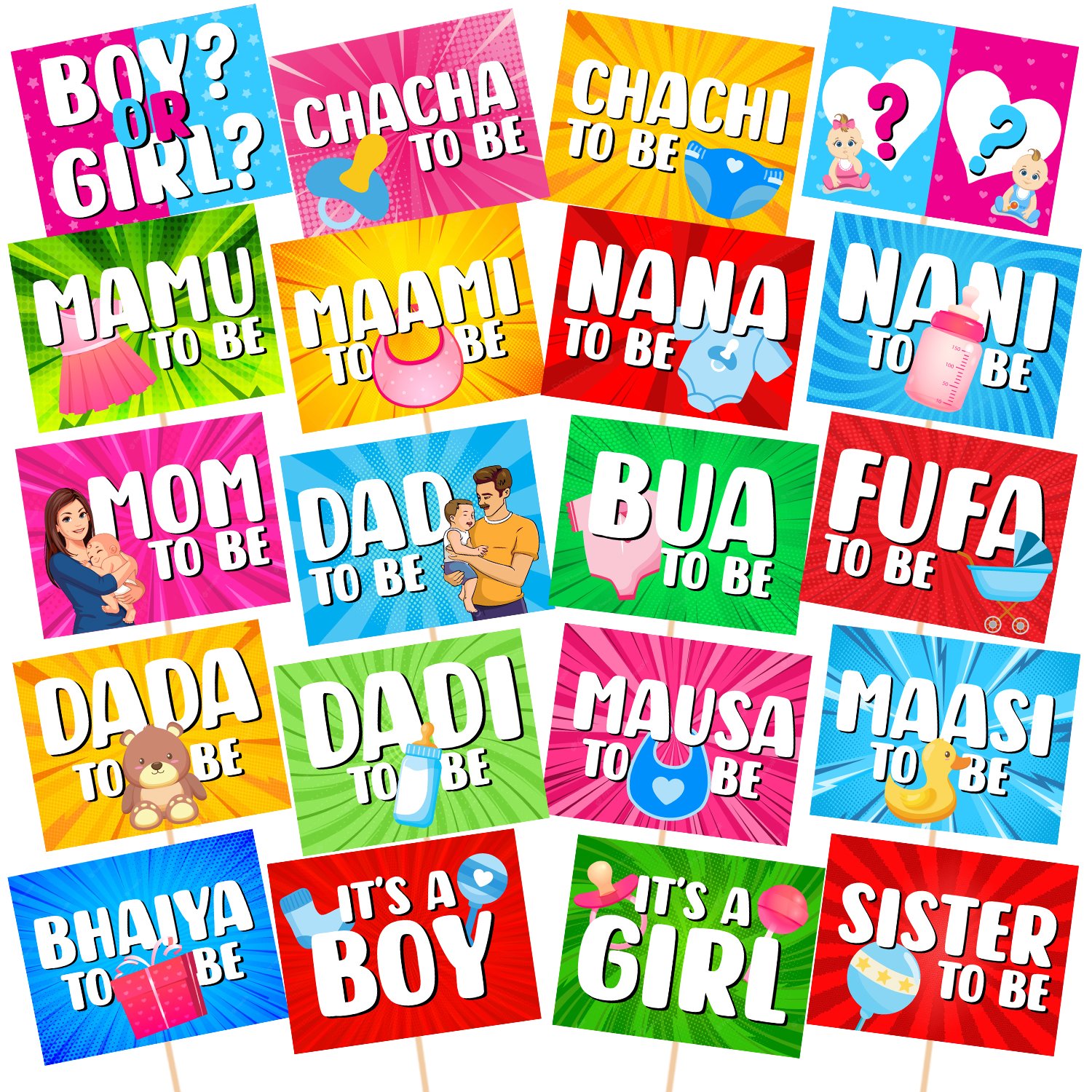 Zyozi 20 Pcs Baby Shower Props for Photoshoot,Photo Booth for Mom to Be Shoot,Maternity Shoot, Photography Or Pregnancy Favors for Babyshower Items Pregnancy Announcement Mommy to be Props