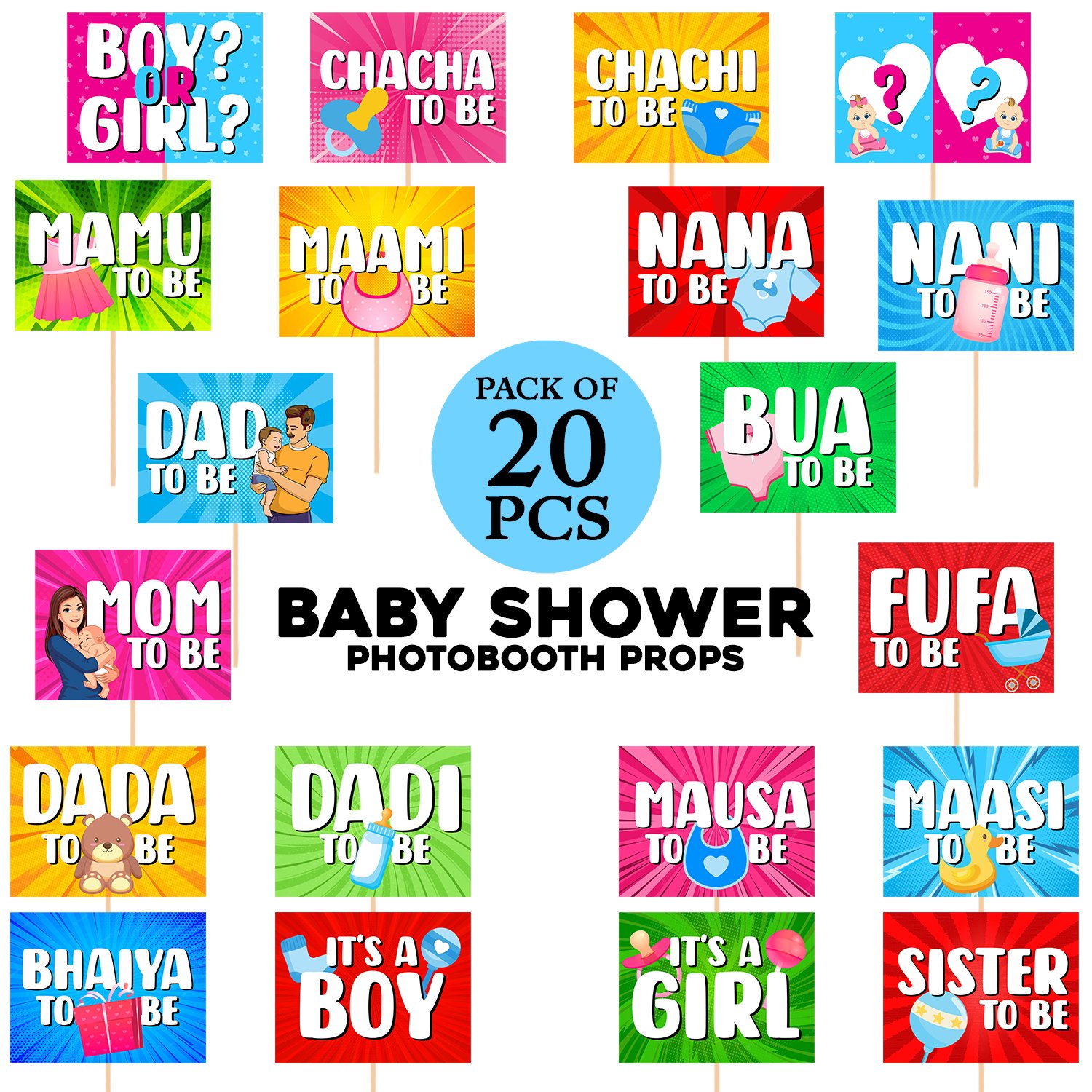 Zyozi 20 Pcs Baby Shower Props for Photoshoot,Photo Booth for Mom to Be Shoot,Maternity Shoot, Photography Or Pregnancy Favors for Babyshower Items Pregnancy Announcement Mommy to be Props - Image 2
