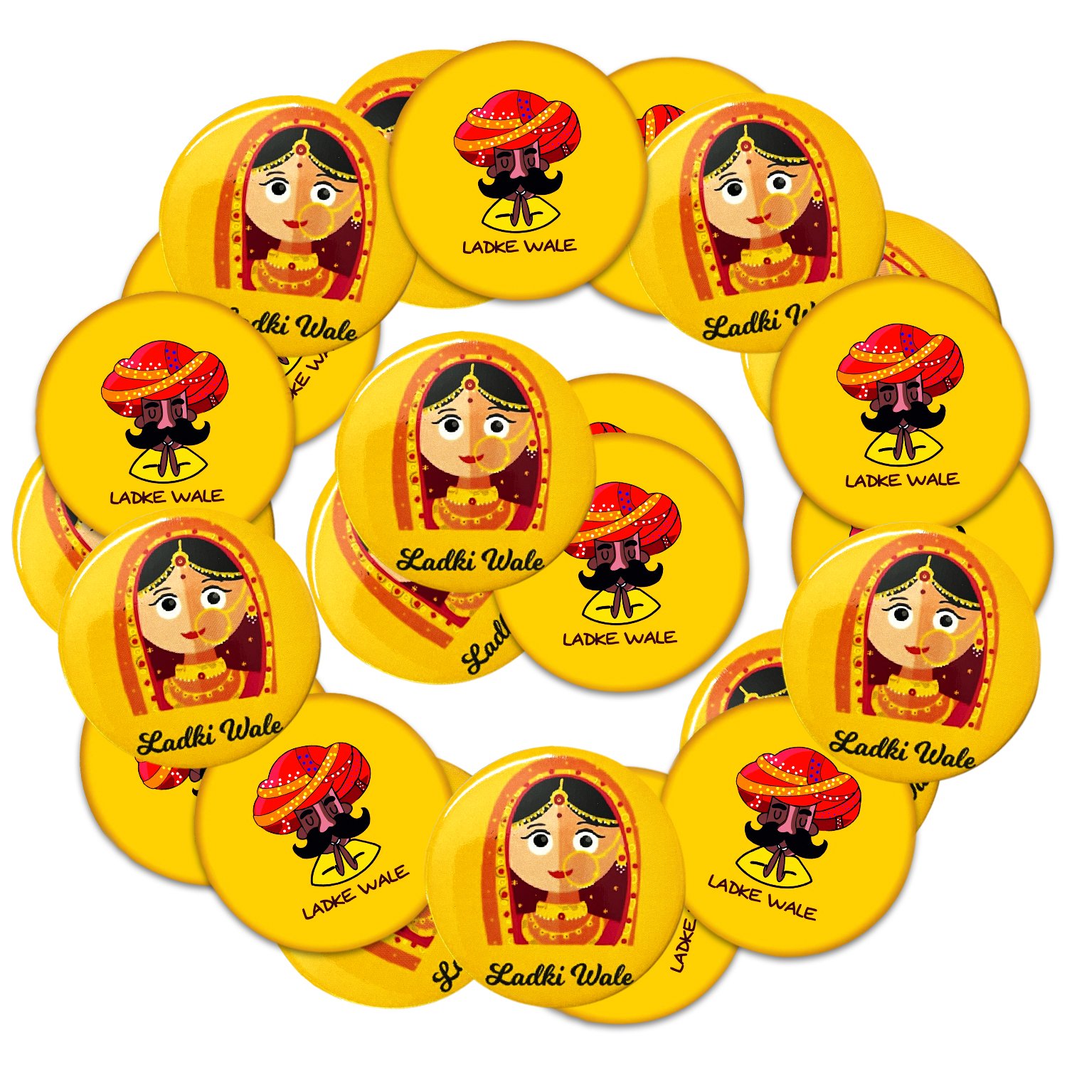 Zyozi ® Ladki Wale & Ladke Wale Badge, Wedding Party Badges - Ladki & Ladke Wale for Bride, Family & Friends | Team Groom & Team Bride Badges (Pack Of 24)
