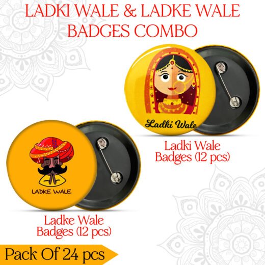 Zyozi ® Ladki Wale & Ladke Wale Badge, Wedding Party Badges - Ladki & Ladke Wale for Bride, Family & Friends | Team Groom & Team Bride Badges (Pack Of 24)