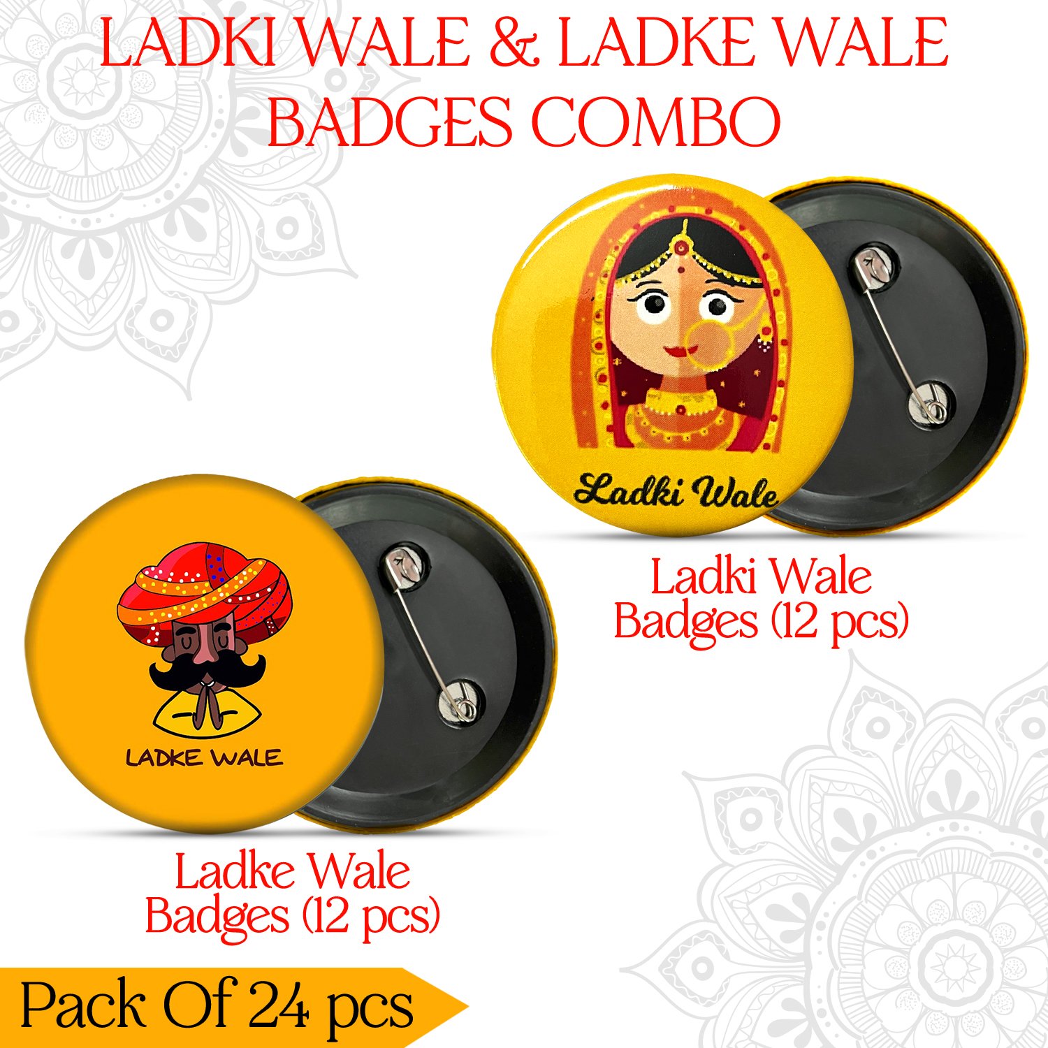 Zyozi ® Ladki Wale & Ladke Wale Badge, Wedding Party Badges - Ladki & Ladke Wale for Bride, Family & Friends | Team Groom & Team Bride Badges (Pack Of 24) - Image 2