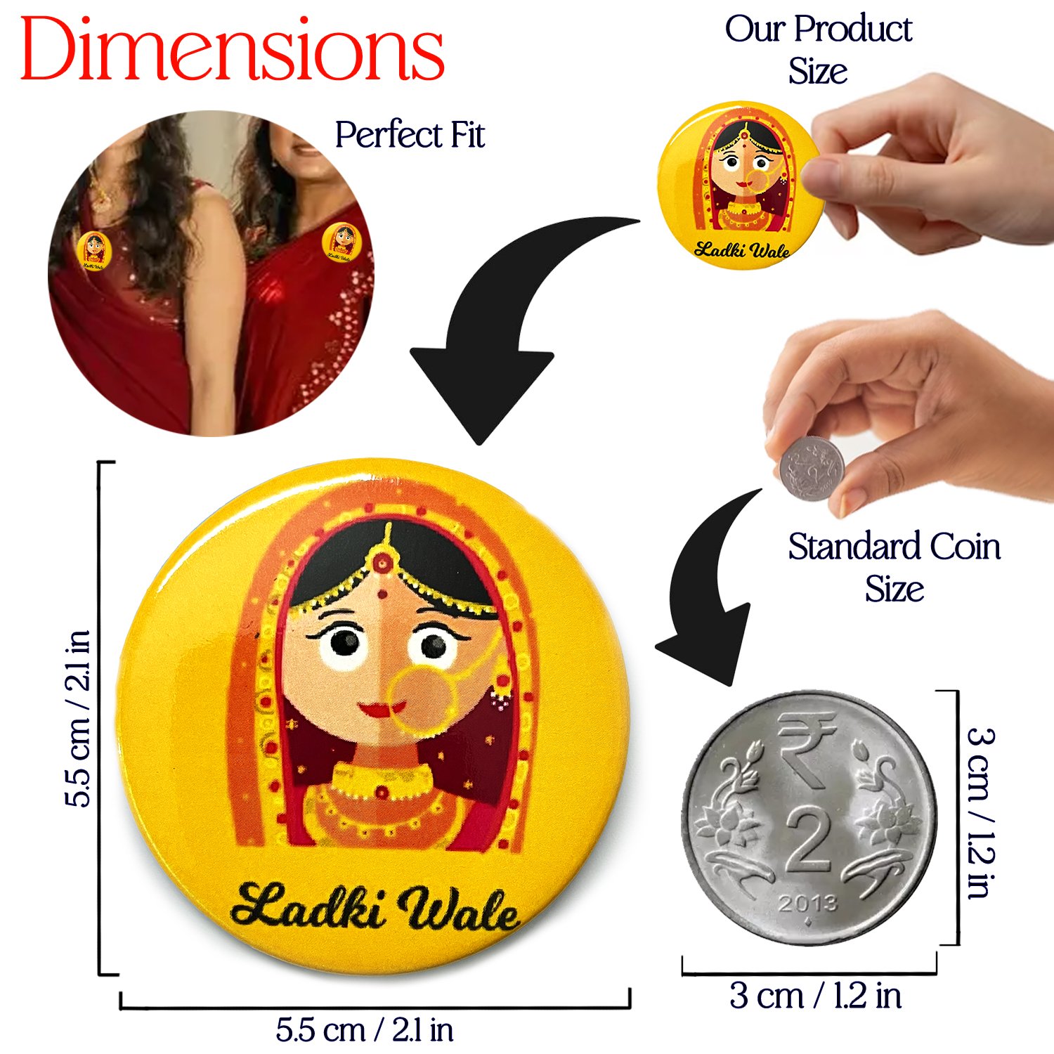 Zyozi ® Ladki Wale & Ladke Wale Badge, Wedding Party Badges - Ladki & Ladke Wale for Bride, Family & Friends | Team Groom & Team Bride Badges (Pack Of 24) - Image 9