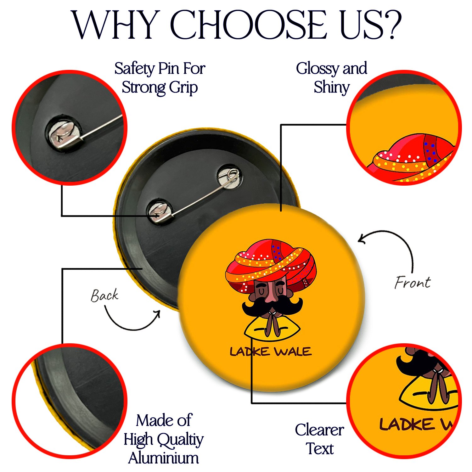 Zyozi ® Ladki Wale & Ladke Wale Badge, Wedding Party Badges - Ladki & Ladke Wale for Bride, Family & Friends | Team Groom & Team Bride Badges (Pack Of 24) - Image 5