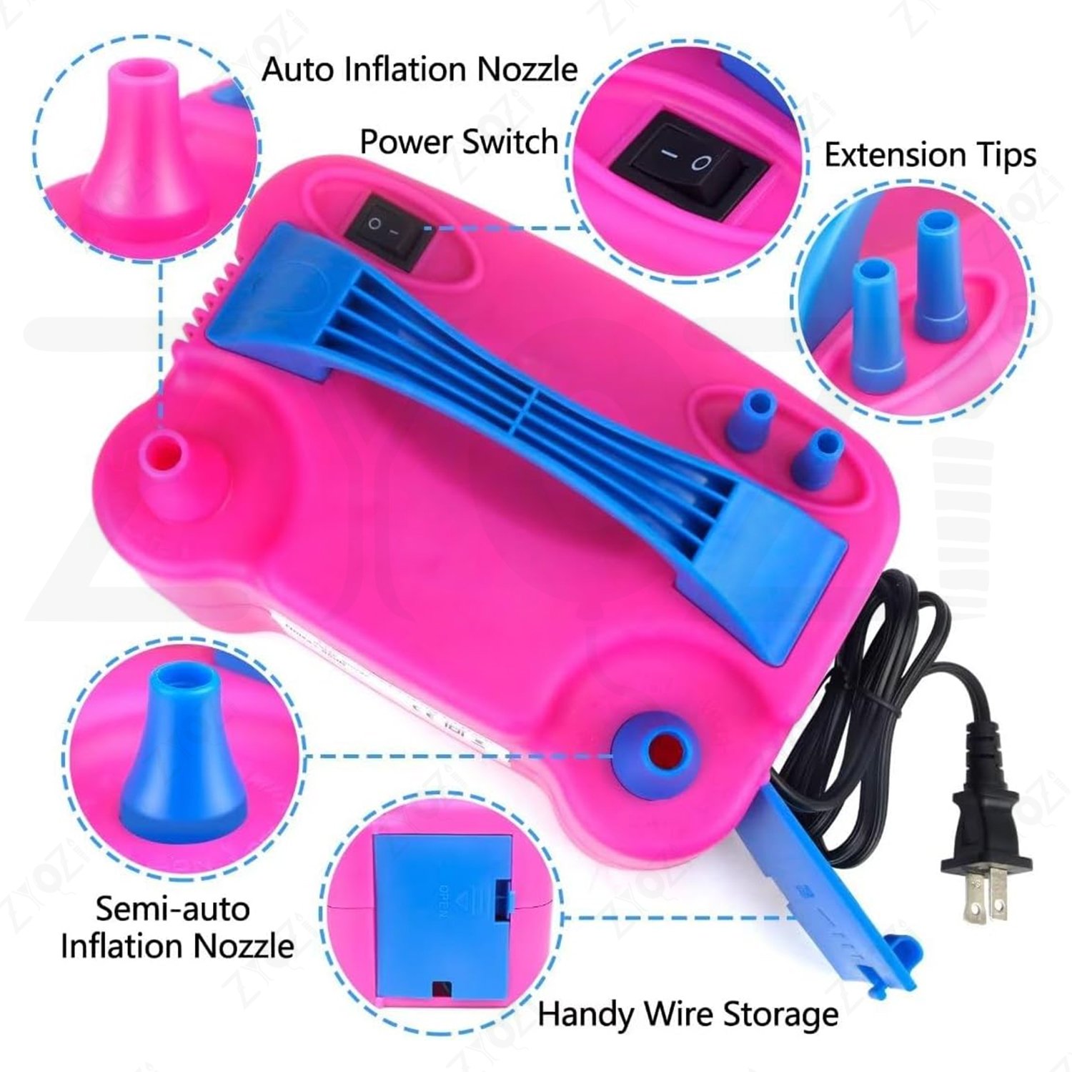 Zyozi Electric Balloon Pump Dual Nozzle 600W Balloon Inflator Machine, Portable Electric Air Balloon Pump for Birthday, Wedding, Baby Shower, Anniversary, Balloon Arch Decoration, Event Decorations - Image 5