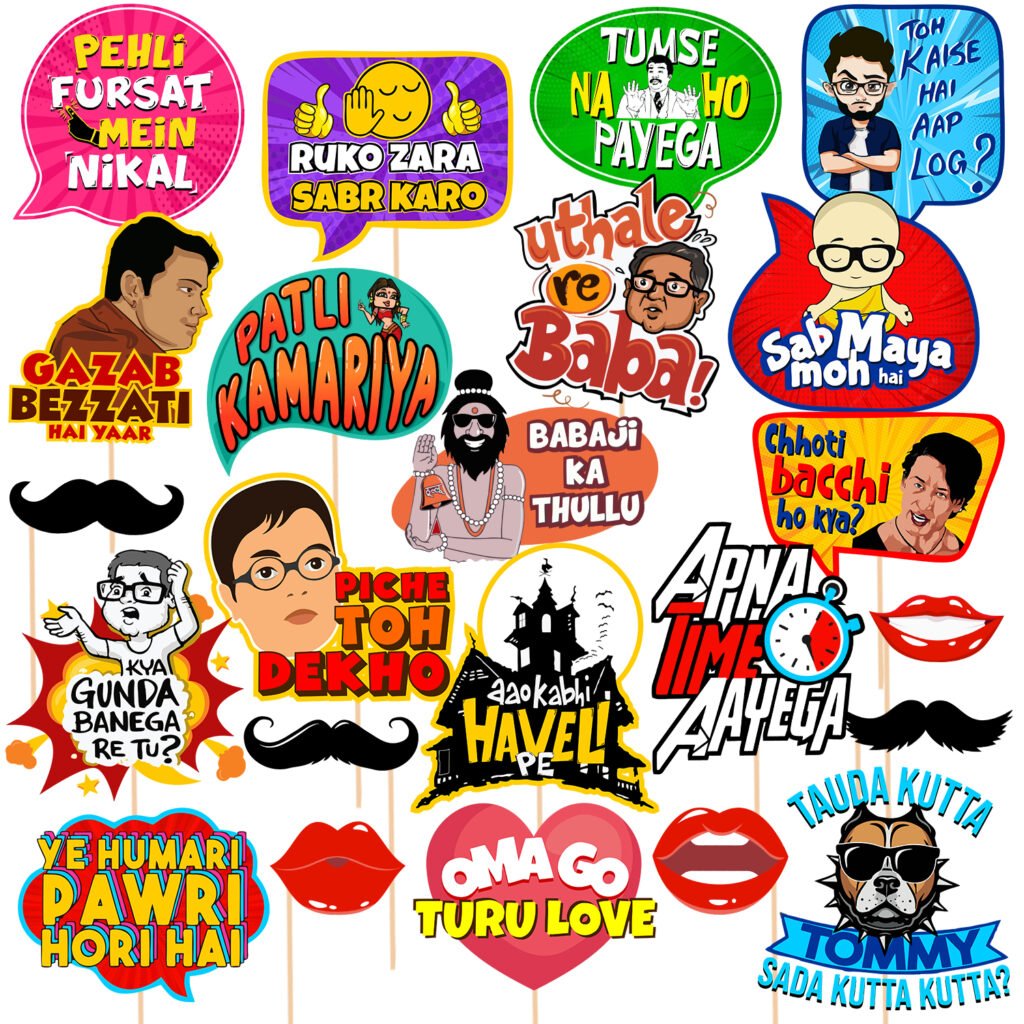 Zyozi Funny Photo Booth Props - 23 pc Photobooth Kit - Movie Night Supplies - Party Decorations