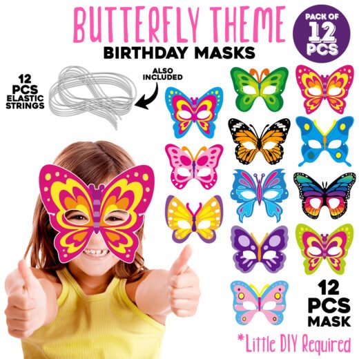 ZYOZI 12 Piece Butterfly Theme Birthday Masks - Kids Butterfly Party Decorations
