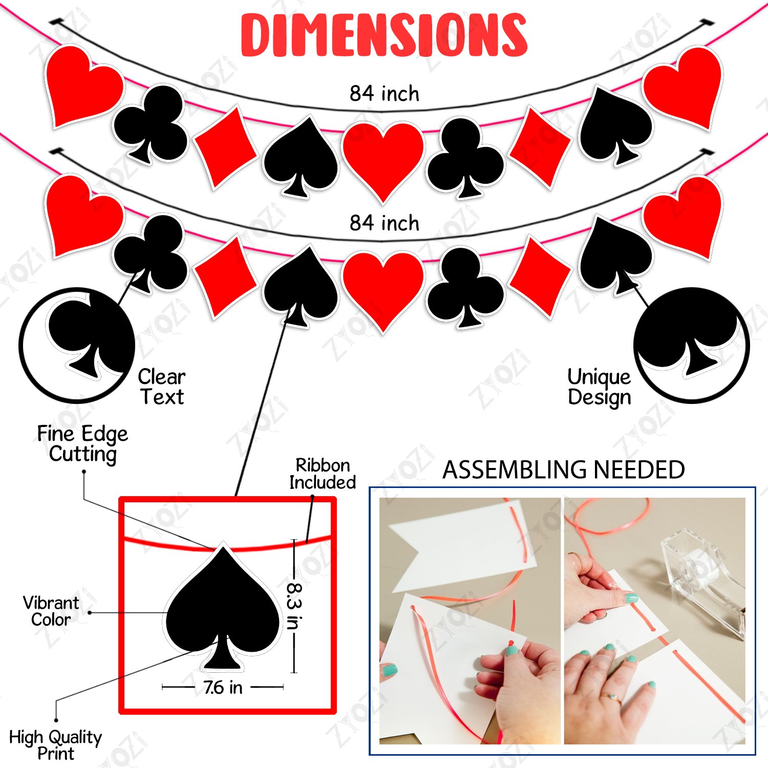 Zyozi Casino Theme Card Shape Paper Banner & Character Paper Banner, Casino Party Decoration Supplies - Casino Night Garlands for Game Theme Party, Birthday Party Supplies (Pack Of 3) - Image 5