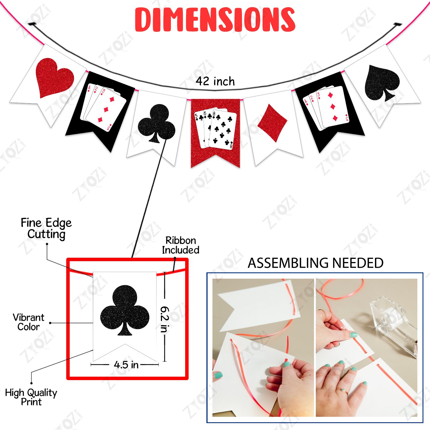 Zyozi Casino Theme Card Shape Paper Banner & Character Paper Banner, Casino Party Decoration Supplies - Casino Night Garlands for Game Theme Party, Birthday Party Supplies (Pack Of 3) - Image 4