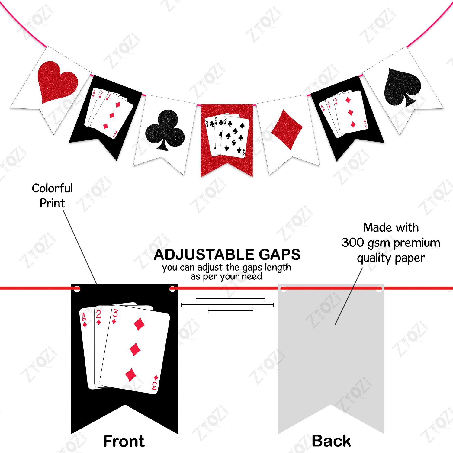 Zyozi Casino Theme Card Shape Paper Banner & Character Paper Banner, Casino Party Decoration Supplies - Casino Night Garlands for Game Theme Party, Birthday Party Supplies (Pack Of 3) - Image 3
