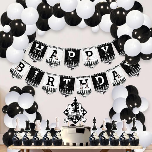 Zyozi 37 Piece Chess Party Supplies Chess Themed Party for Kids Chess Birthday Party Decorations Kids Chess Party Chess Birthday Paper Banner ,Balloons,Cake Topper & Cupcake