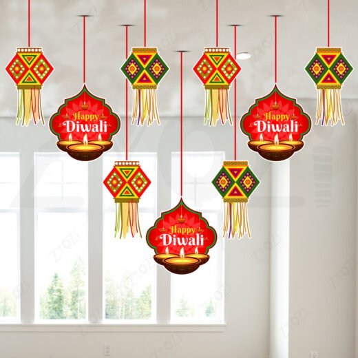 Zyozi Diwali Decorations Ceiling Hangings, Traditional Kandil Lanterns with Design, Festive Party Supplies, Ceiling Hangings - Pack Of 10