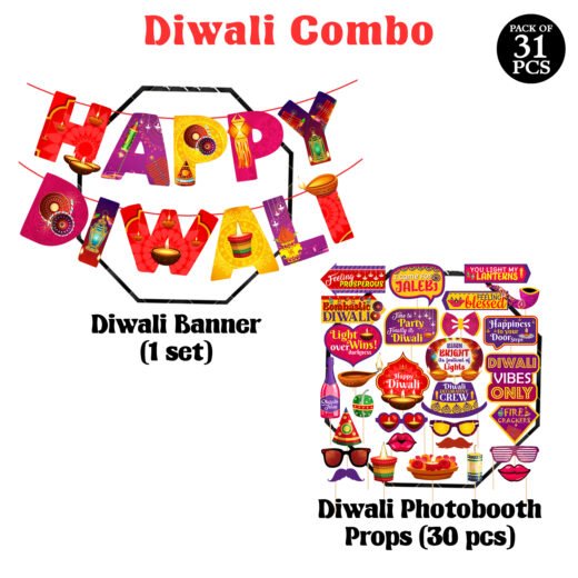 Zyozi 31 Pieces Happy Diwali Party Photo Booth Props and Paper Banner Kit Festival of Ligts Prop for Photoshoot Diwali Picture Selfie Stick Props Decoration Supplies