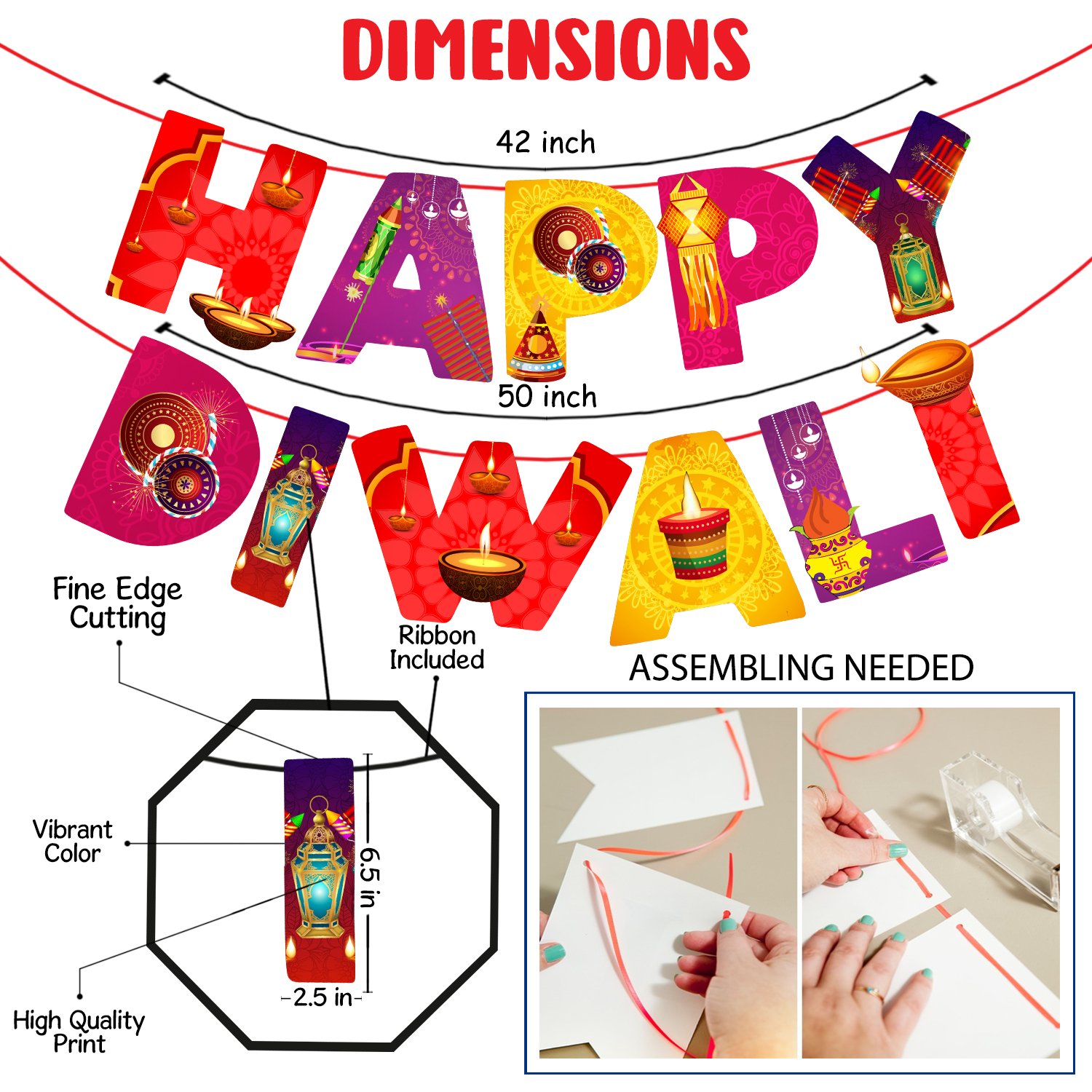 Zyozi 31 Pieces Happy Diwali Party Photo Booth Props and Paper Banner Kit Festival of Ligts Prop for Photoshoot Diwali Picture Selfie Stick Props Decoration Supplies - Image 6