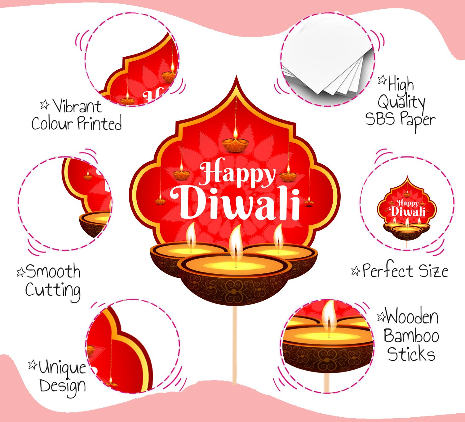 Zyozi 31 Pieces Happy Diwali Party Photo Booth Props and Paper Banner Kit Festival of Ligts Prop for Photoshoot Diwali Picture Selfie Stick Props Decoration Supplies - Image 4