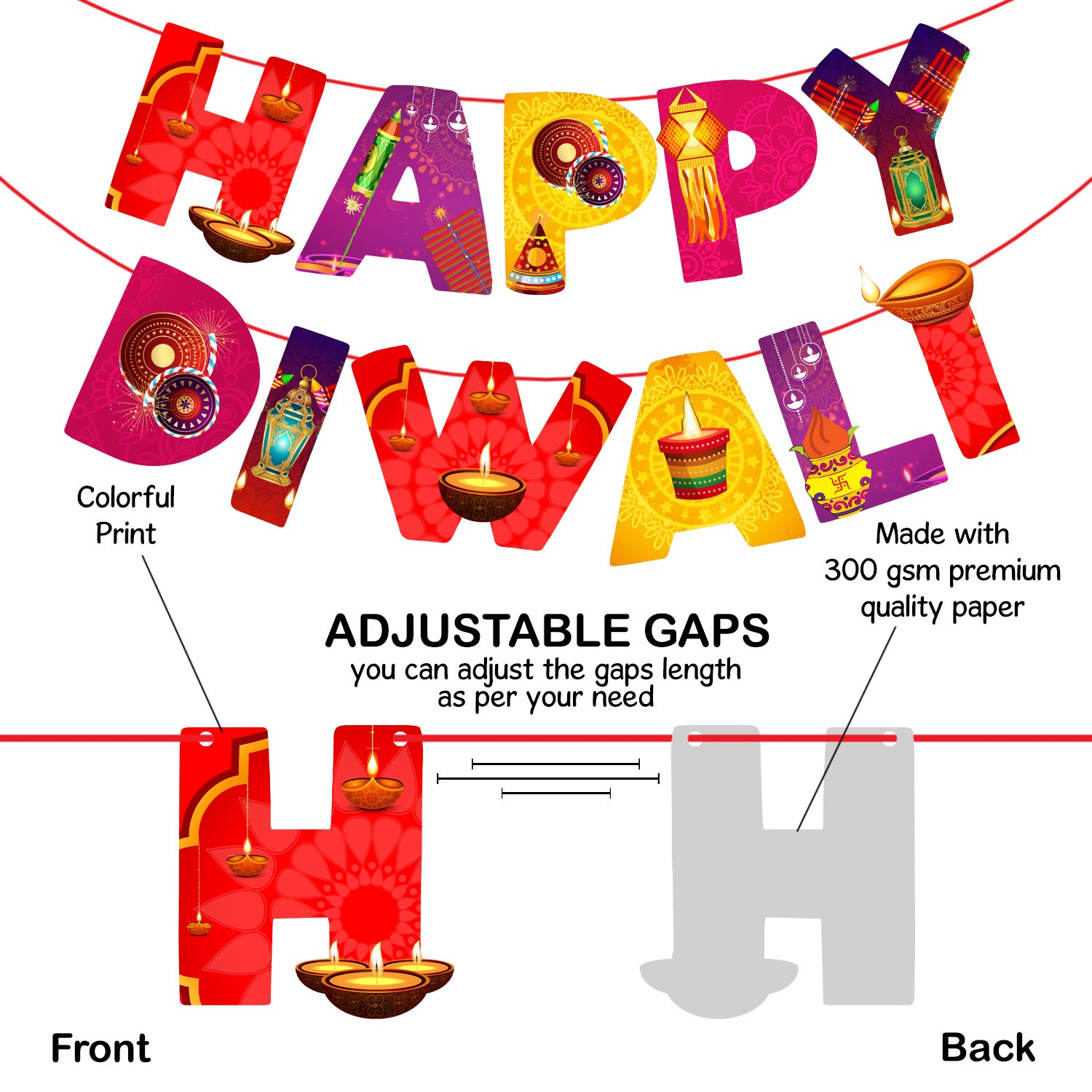 Zyozi 31 Pieces Happy Diwali Party Photo Booth Props and Paper Banner Kit Festival of Ligts Prop for Photoshoot Diwali Picture Selfie Stick Props Decoration Supplies - Image 3