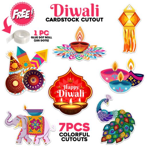 Zyozi 7 Pcs Diwali Wall Decoration Sticker Pack - Happy Diwali Wall Decor