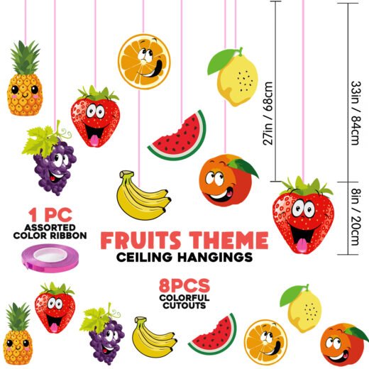 ZYOZI Fruit Theme Birthday Ceiling Hanging Streamers Kids Theme For Baby Shower Birthday Decorations Supplies (Pack of 8), Multi color