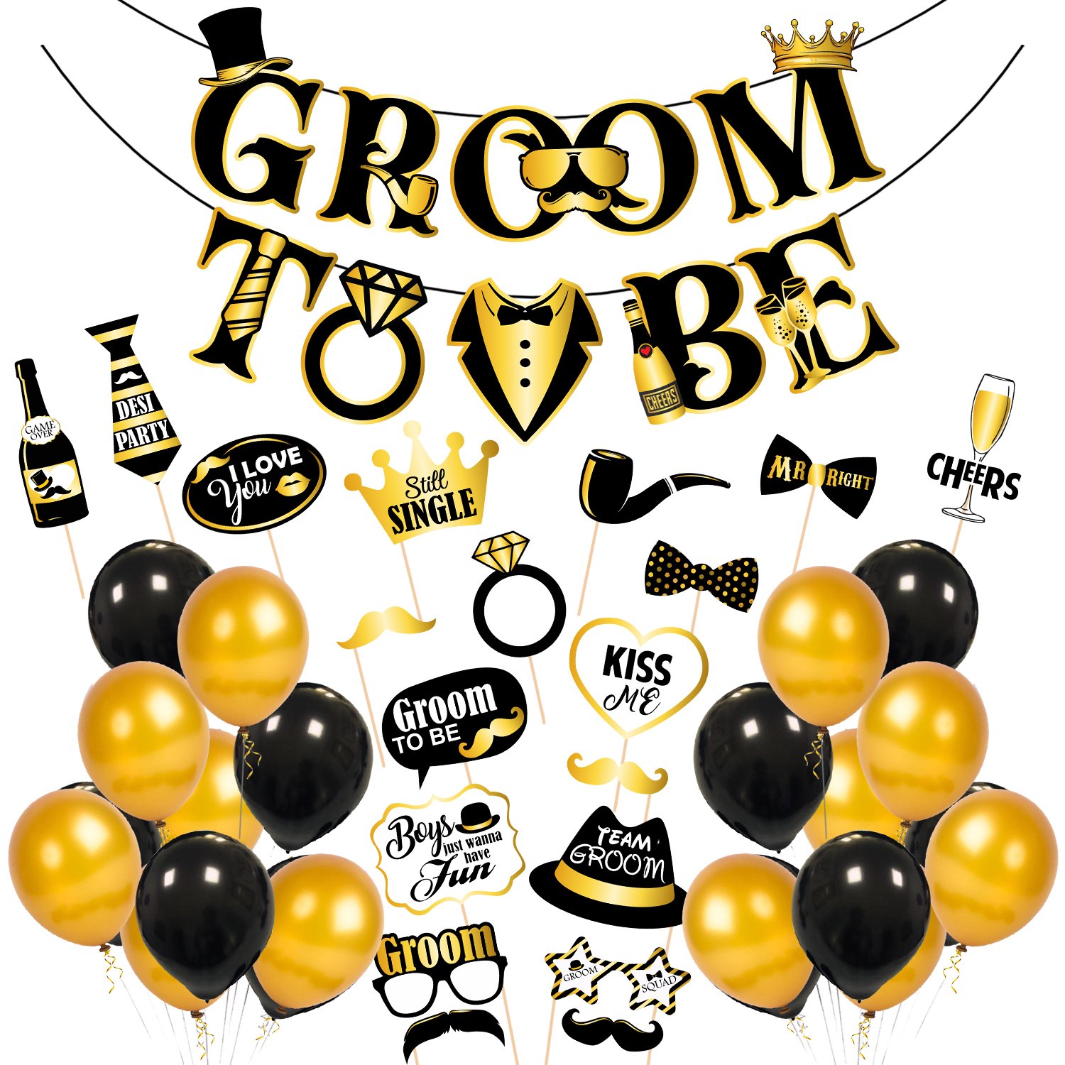 Zyozi Bachelor Party Decorations, Groom To Be Decorations, Groom To Be Photo Booth Props and Paper Banner,Bridal Shower Future Groom Future Mr Pre-Wedding Party Decorations Supplies (Pack of 45)