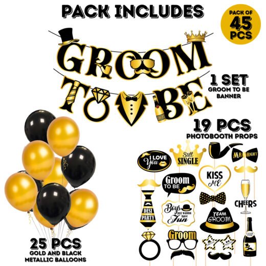 Zyozi Bachelor Party Decorations, Groom To Be Decorations, Groom To Be Photo Booth Props and Paper Banner,Bridal Shower Future Groom Future Mr Pre-Wedding Party Decorations Supplies (Pack of 45)